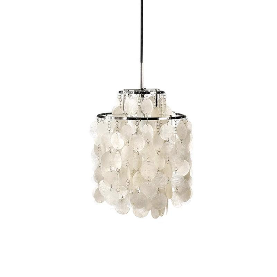 Unikatowa lampa wisząca muszelkowa złota, vintage, designerskie oświetlenie do salonu.