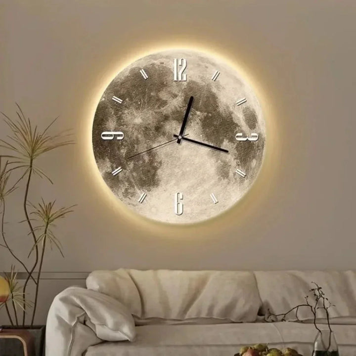Elegancki, nowoczesny zegar ścienny LED z motywem 'Nocne Niebo', dodatek designu do wnętrza.