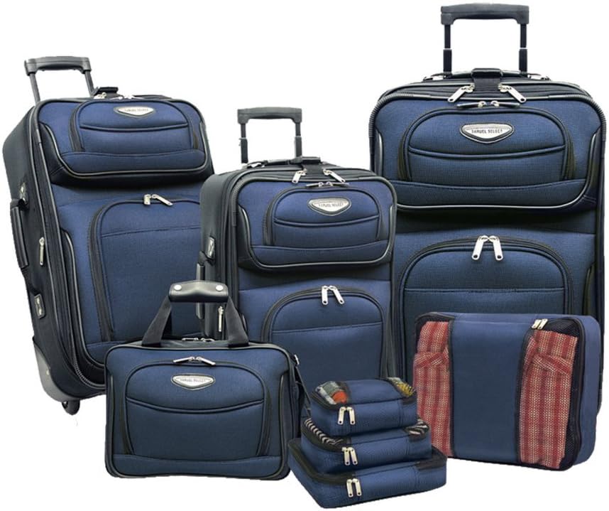 Bezpieczny zestaw miękkich walizek TravelMax 8w1 z wbudowanym zamkiem TSA, idealny do podróży międzynarodowych.