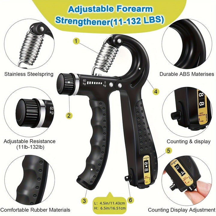 Pełny zestaw PowerGrip 5w1 do kompleksowego treningu dłoni, przedramion i palców. Siła, rehabilitacja, fitness.