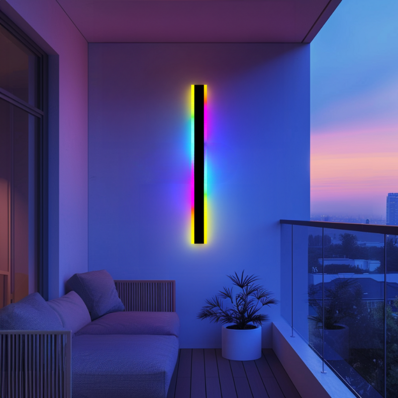 Zewnętrzna lampa ścienna LED RGB, nowoczesne oświetlenie ogrodowe z pilotem, energooszczędna, zmiana kolorów.
