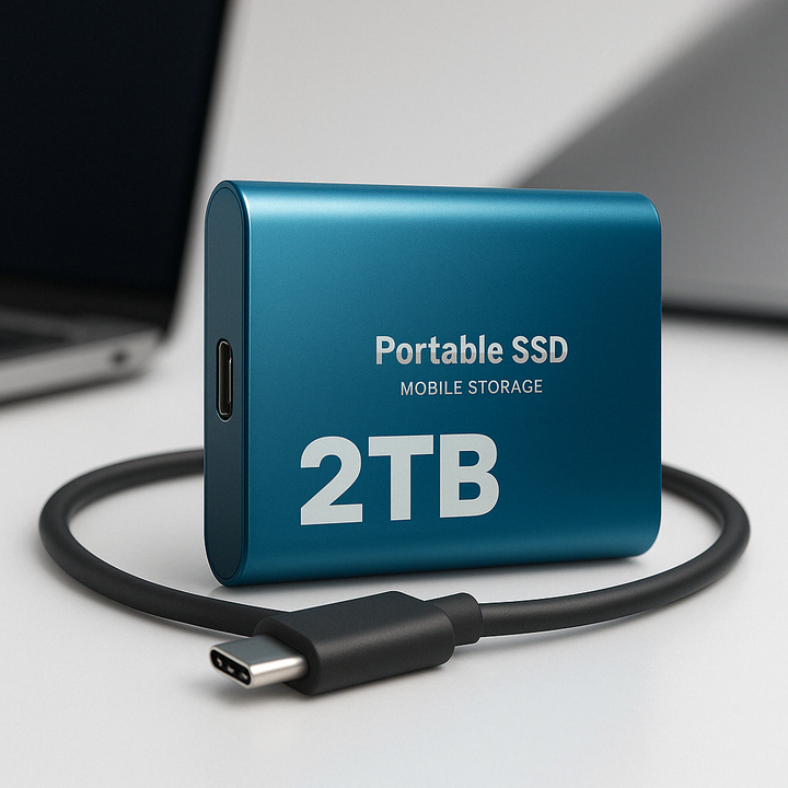Superszybki zewnętrzny dysk SSD 2TB z USB-C, idealny do transferu danych i pracy z dużymi plikami.
