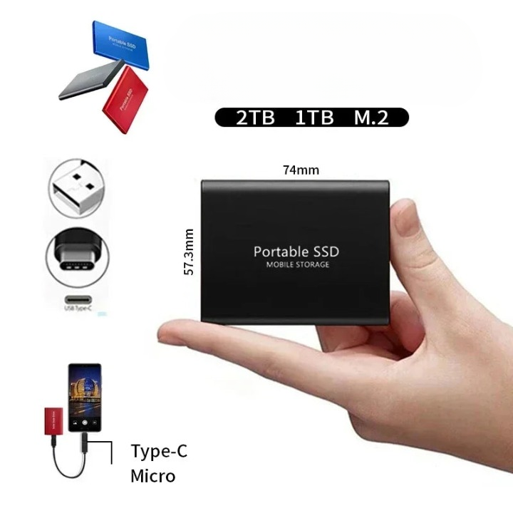 Dysk SSD 2TB USB-C kompatybilny z Windows, Mac, Linux. Niezawodne i szybkie przechowywanie danych.