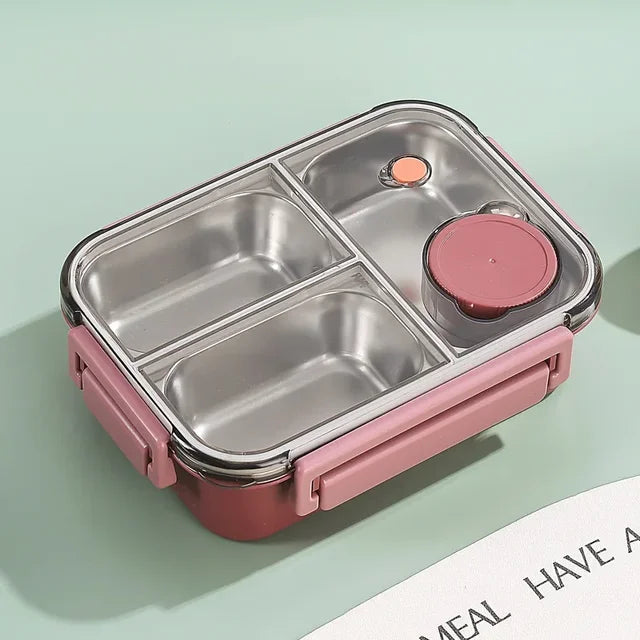 Izolowany pojemnik bento z przegródkami, idealny na zdrowe posiłki i przekąski w podróży.