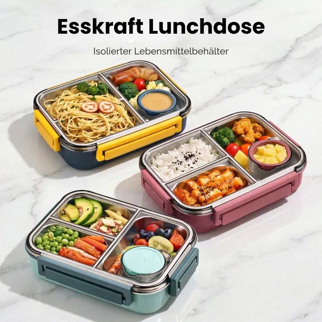 Niebieski lunchbox bento z przegródkami, izolowany, utrzymuje świeżość jedzenia w szkole i pracy.