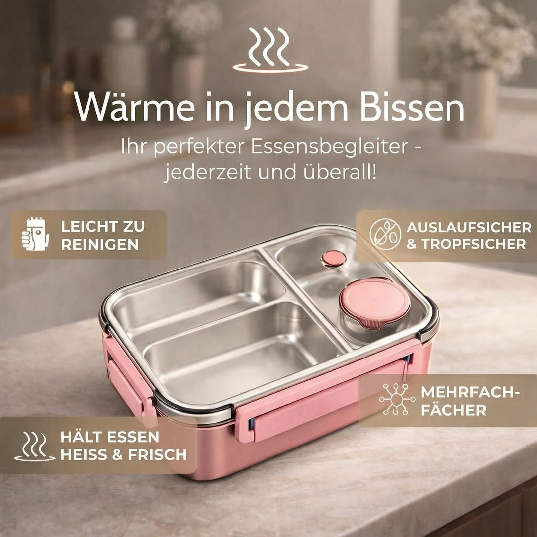 Szczelny lunchbox bento z praktycznymi przegródkami, izolowany, na świeże jedzenie dla dzieci.