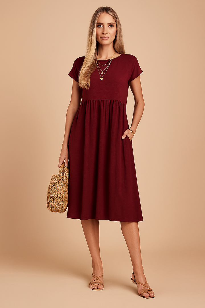Elegancka codzienna sukienka letnia midi damska, zwiewna, basic, idealna na upały.